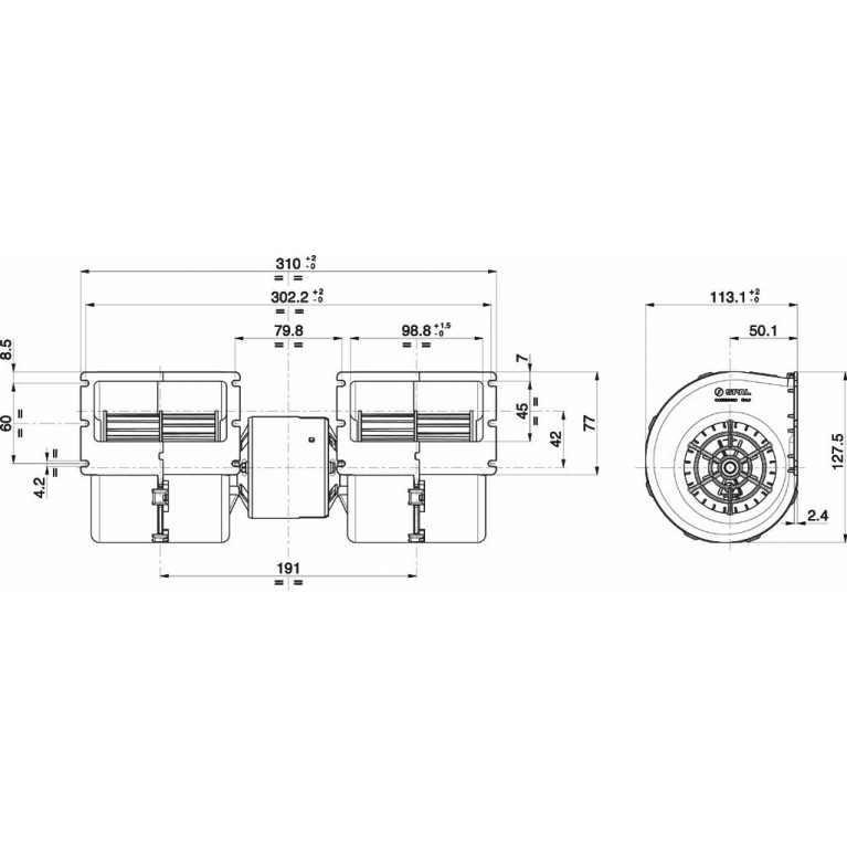 Мотор отопителя салона, центробежный двойной, 24V 008-B45/2C-02 008B452C02 SPAL 008B452C02