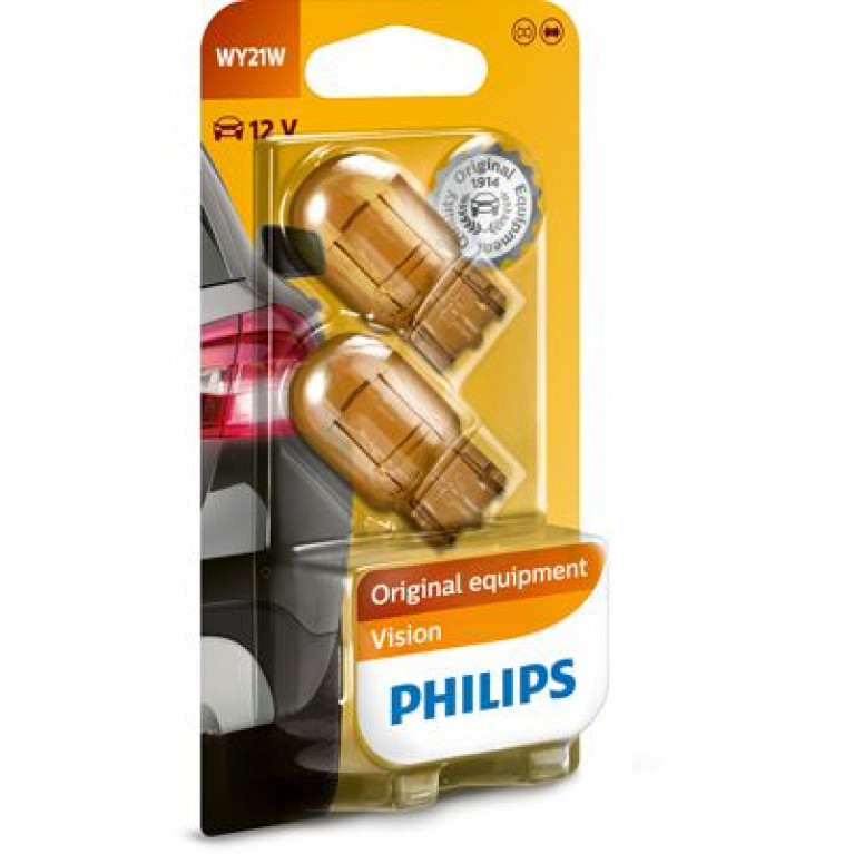 Лампа 12V WY21W W3x16d желтая бесцокольная блистер (2шт.) Yellow PHILIPS