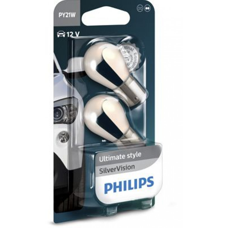 Лампа 12V PY21W + 30% BAU15s желтая блистер (2шт.) Silver Vision PHILIPS