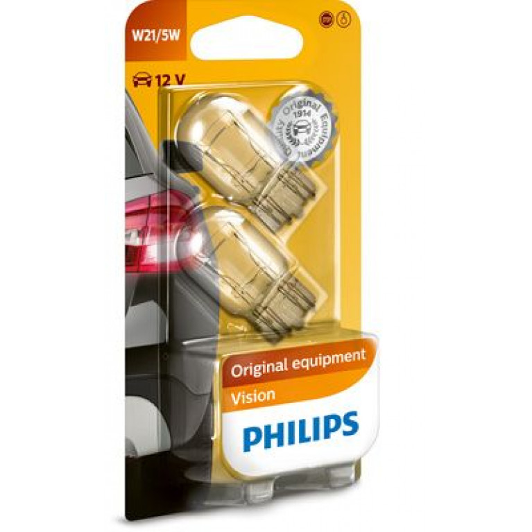 Лампа 12V W21/5W W3x16q бесцокольная блистер (2шт.) PHILIPS