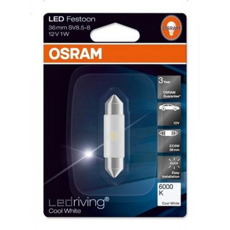 Лампа светодиодная 12V C5W SV8.5-8 36мм 6000K блистер (1шт.) Ledriving Cool White OSRAM