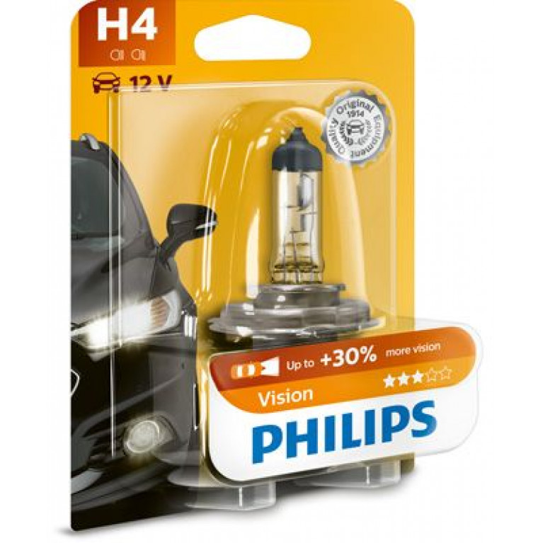 Лампа 12V H4 60/55W +30% P43t-38 блистер (1шт.) Premium PHILIPS
