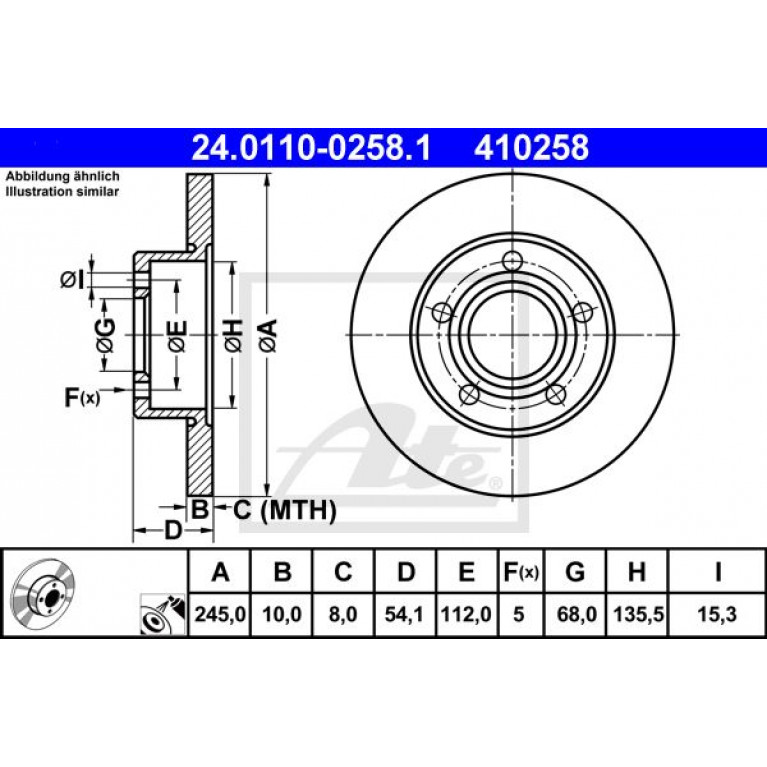 Диск тормозной AUDI A6 (97-05) задний (1шт.) ATE