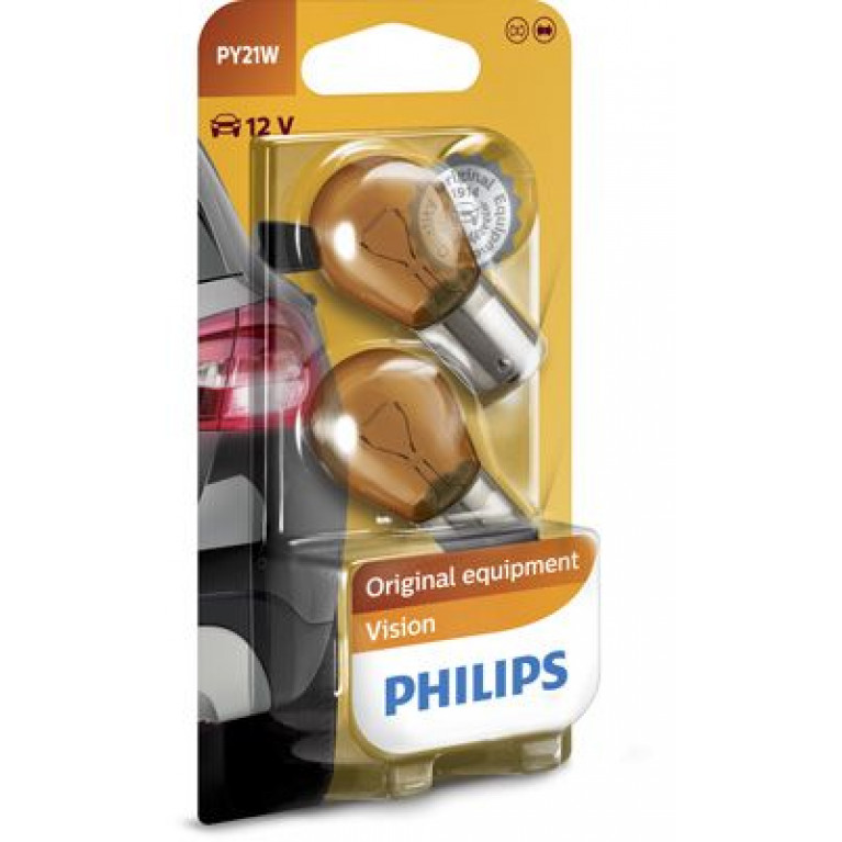 Лампа 12V PY21W BAU15s желтая блистер (2шт.) PHILIPS