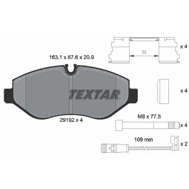 Колодки тормозные MERCEDES Sprinter,Vito дисковые (137x67x21) (4шт.) TEXTAR