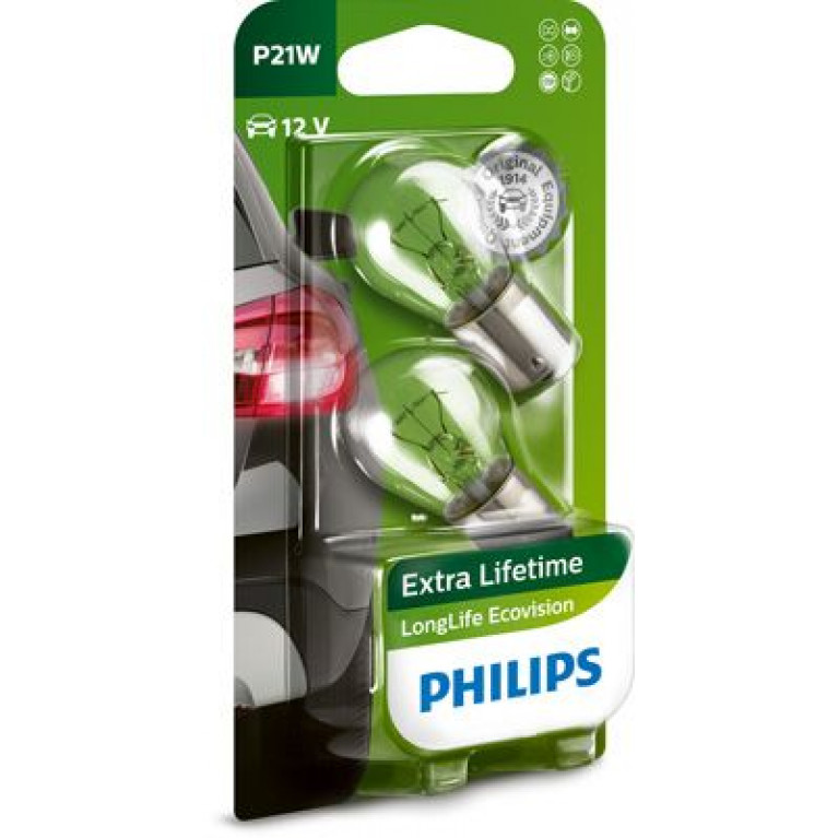 Лампа 12V P21W BA15s блистер (2шт.) Long Life Eco Vision PHILIPS