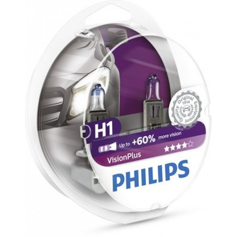 Лампа 12V H1 55W +60% P14.5s бокс (2шт.) VisionPlus PHILIPS