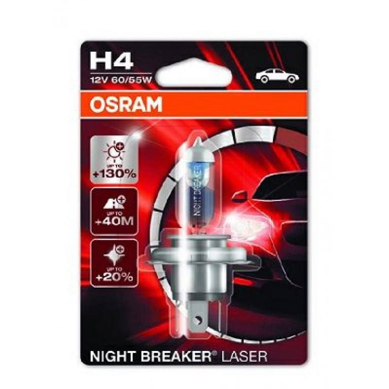 Лампа 12V H4 60/55W +130% P43t блистер (1шт.) Night Breaker Laser OSRAM