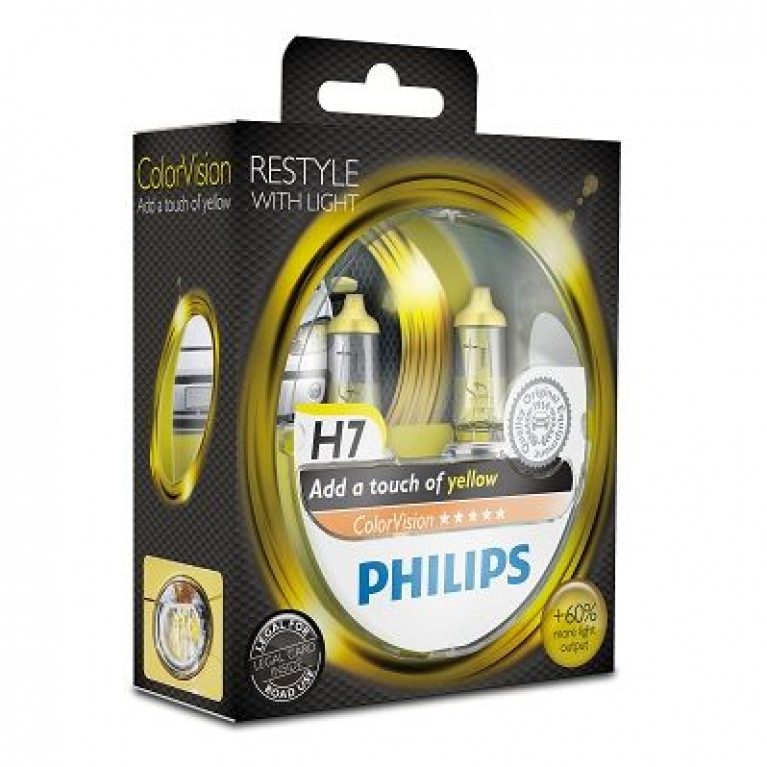 Лампа 12V H7 55W +60% PX26d 3350K бокс (2шт.) Yellow Colorvision PHILIPS