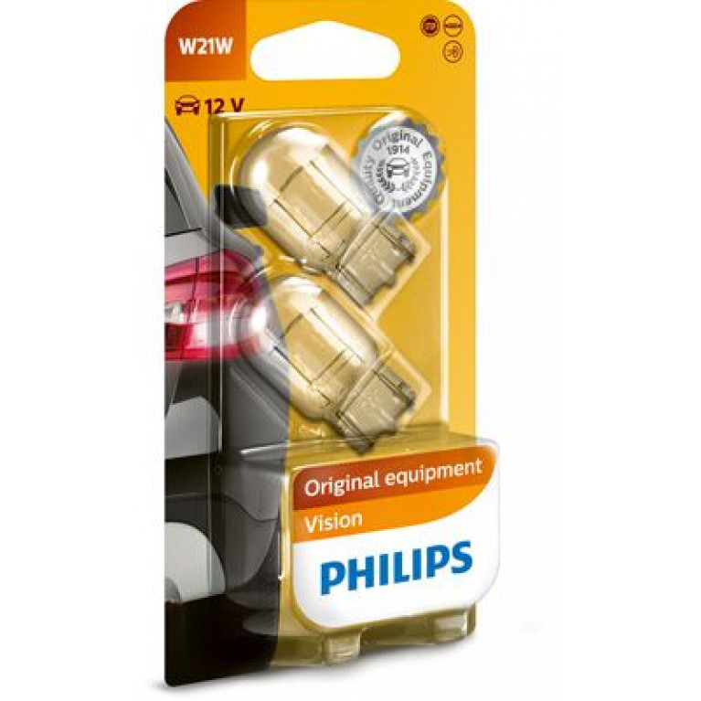 Лампа 12V W21W W3x16d бесцокольная блистер (2шт.) PHILIPS