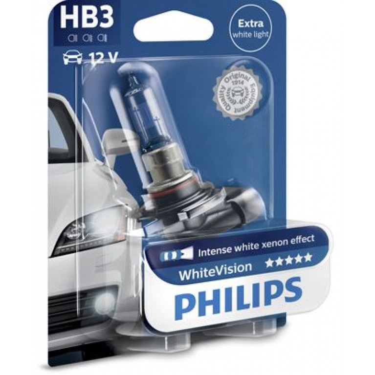 Лампа 12V HB3 65W +60% P20d 4300K блистер (1шт.) White Vision PHILIPS