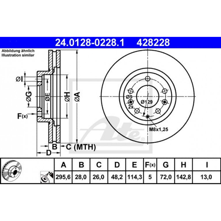 Диск тормозной MAZDA CX-7 (06-12) передний (1шт.) ATE