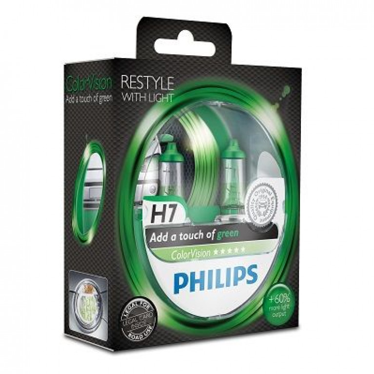 Лампа 12V H7 55W +60% PX26d 3350K бокс (2шт.) Green Colorvision PHILIPS