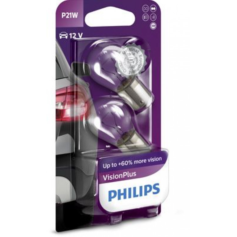 Лампа 12V P21W+60% BA15s одноконтактная блистер (2шт.) VisionPlus PHILIPS