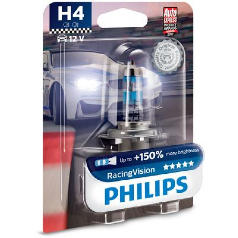 Лампа 12V H4 60/55W +150% P43t-38 блистер (1шт.) Racing Vision PHILIPS